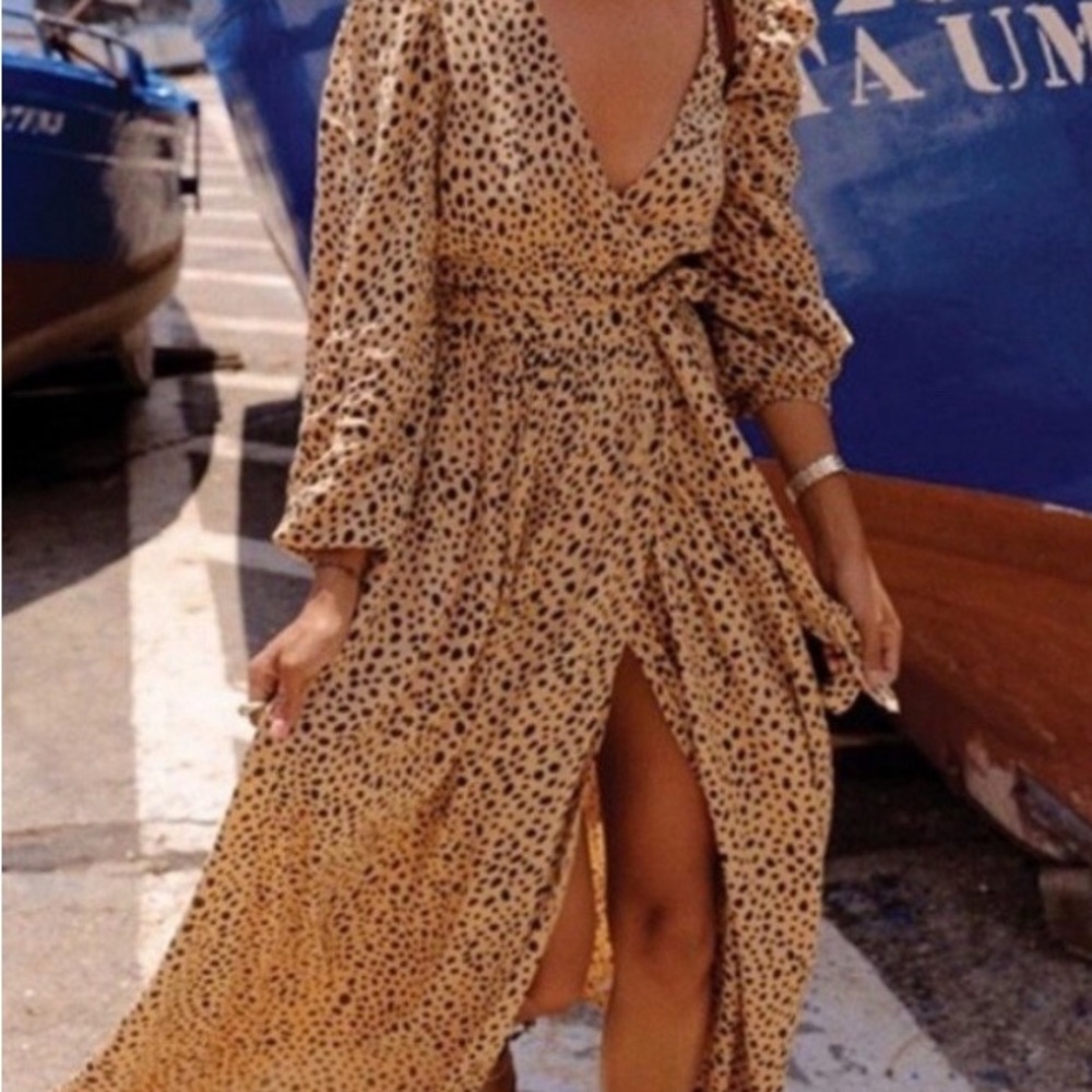 Billabong Animal Print Wrap Long Sleeve Dress